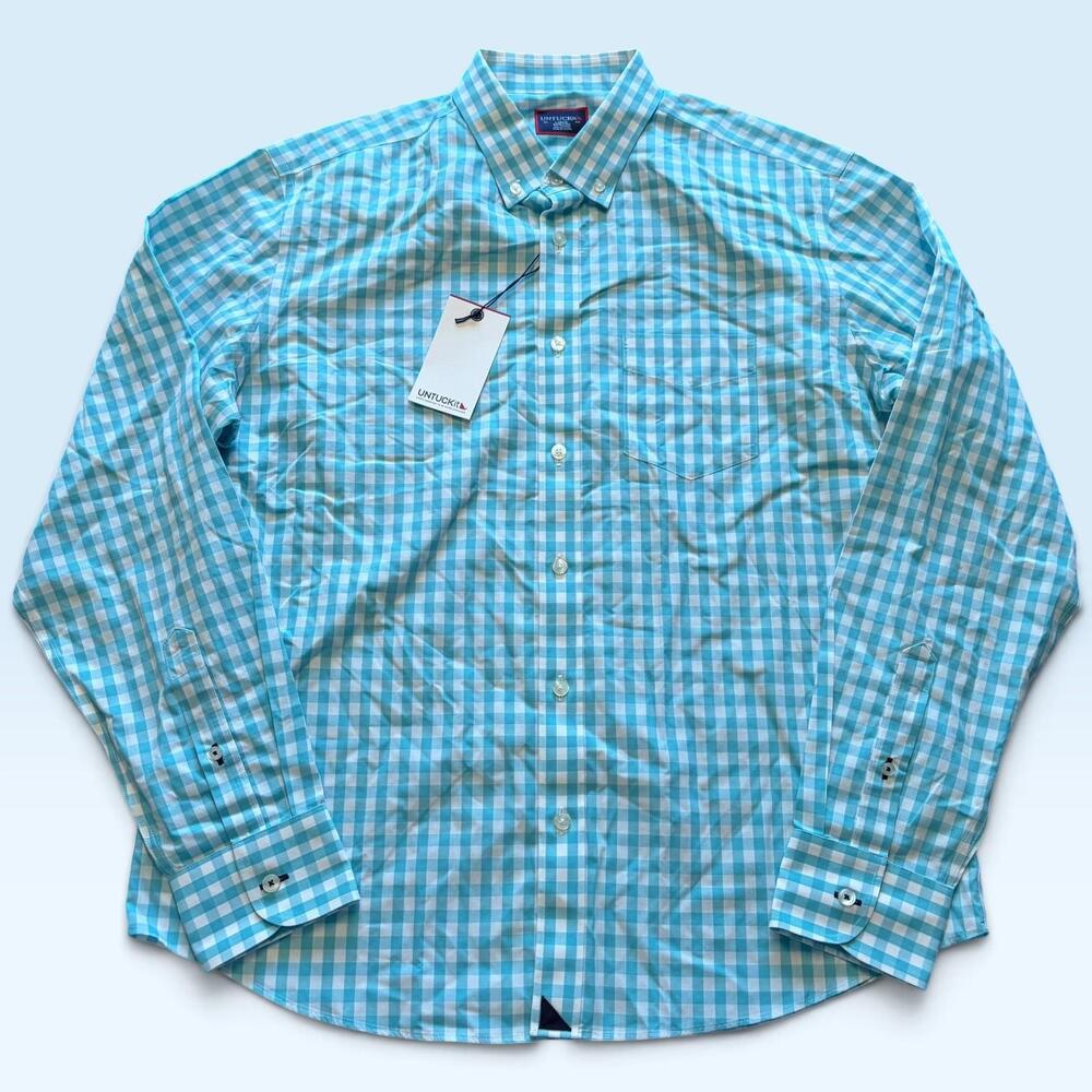 UNTUCKit Shirt Mens Large Blue Gingham Wrinkle Free Button Down Long Sleeve